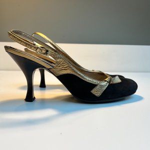 Suede and Metallic Leather Slingback Pumps